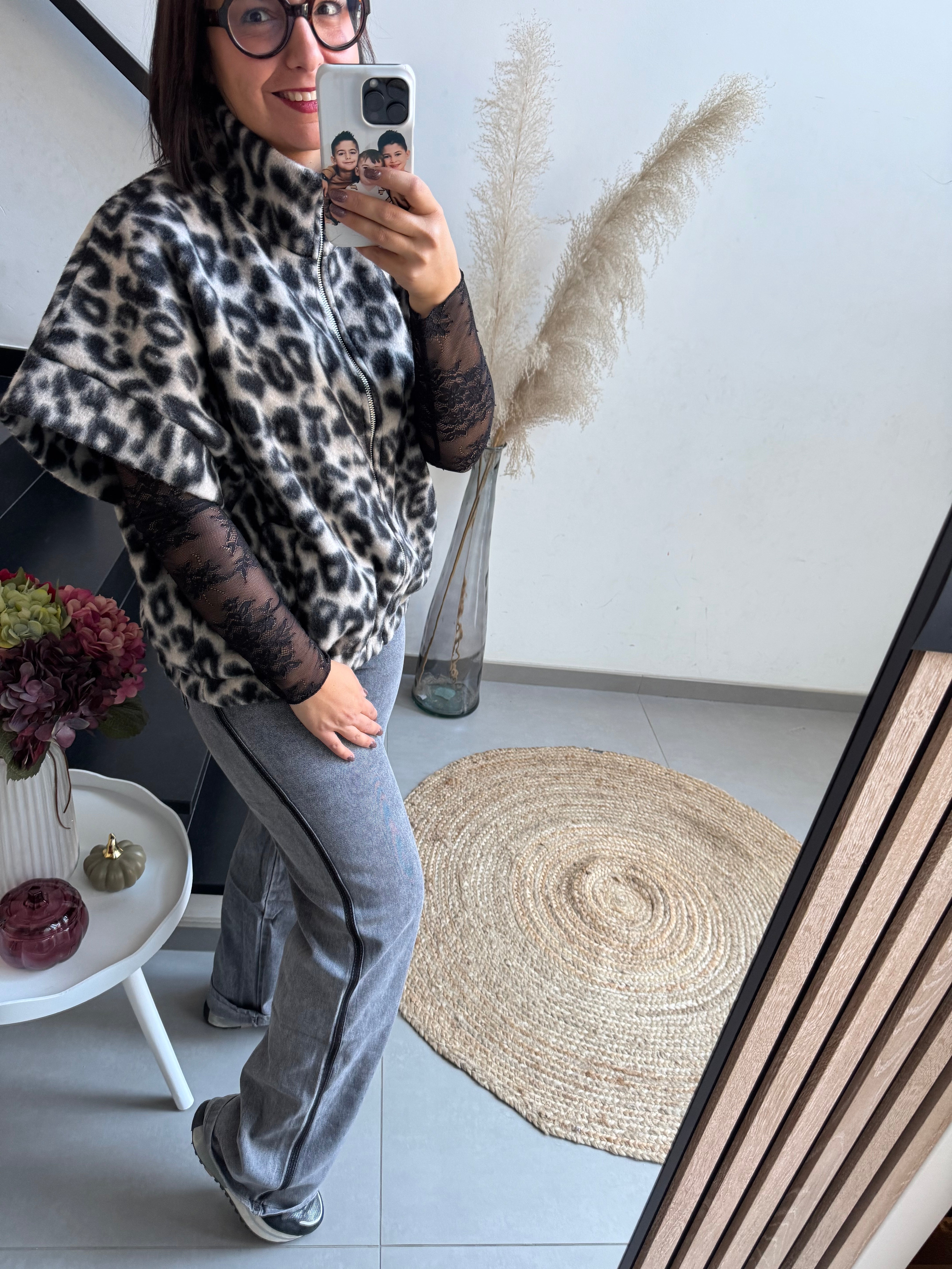 Veste sans manche Lia léopard noir