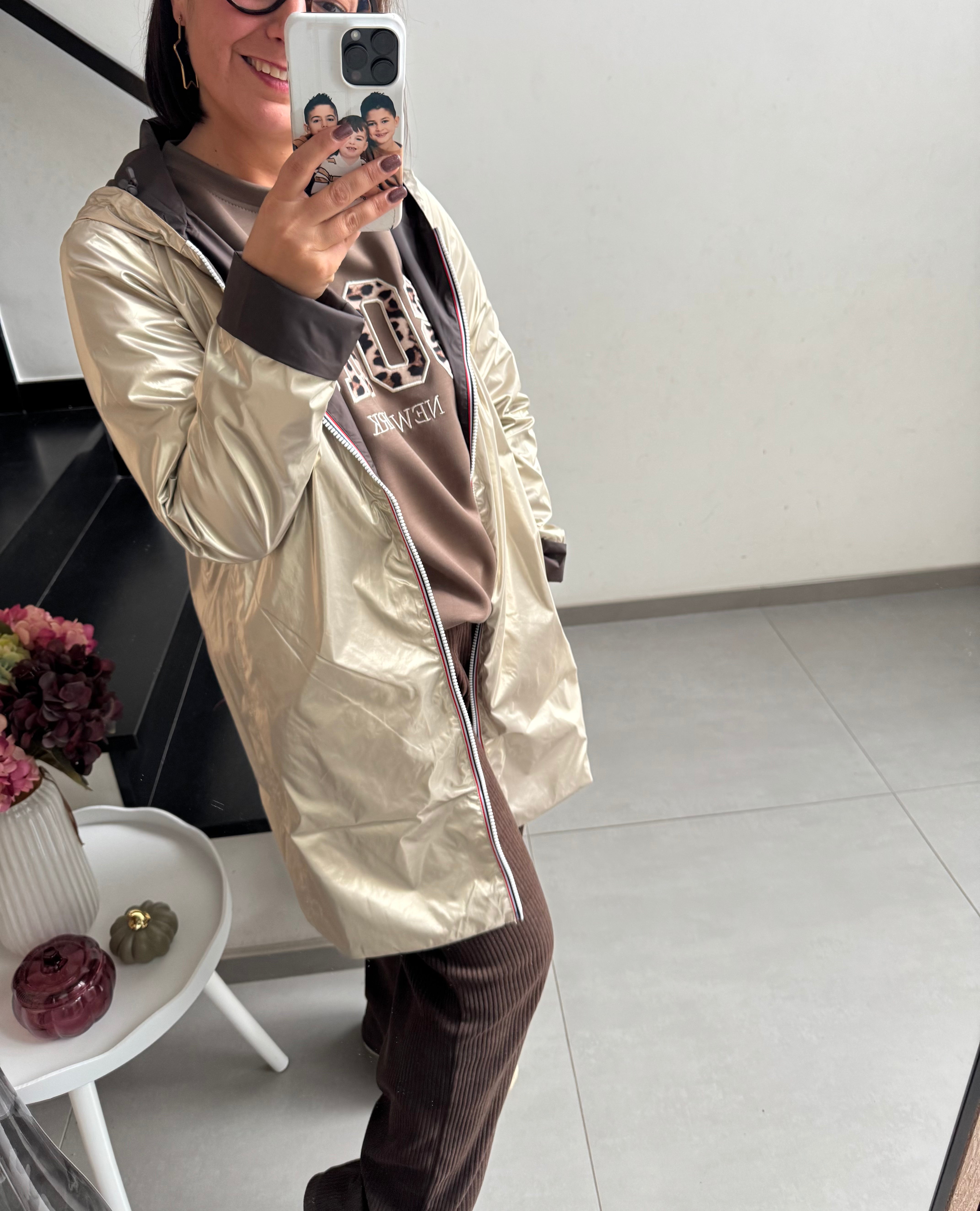 Kway chocolat réversible doré